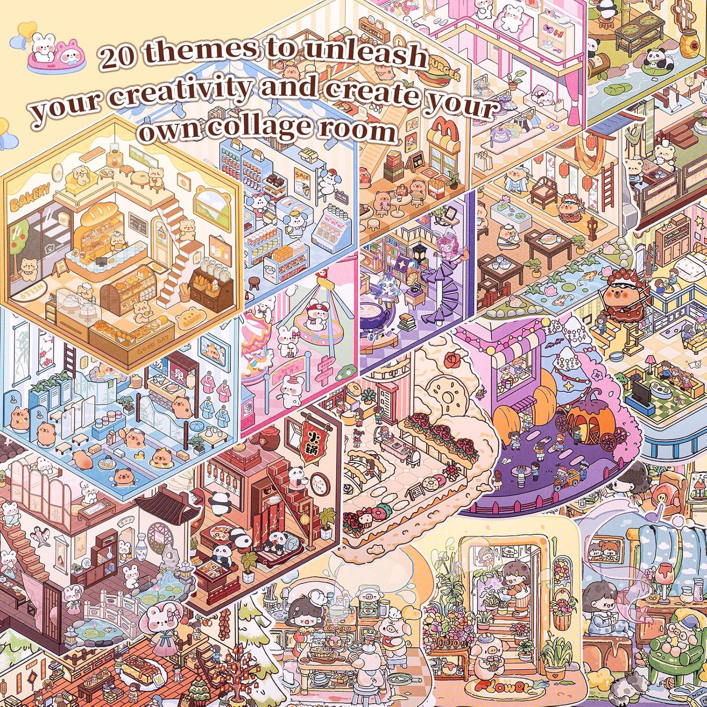 20 Sets 3D House Stickers with Metal Tweezers | DIY Miniature House Scenes Kit for Adults, Cute 3D Cartoon Scene Stickers | Therapy Craft, Relief Stress Pass The Time