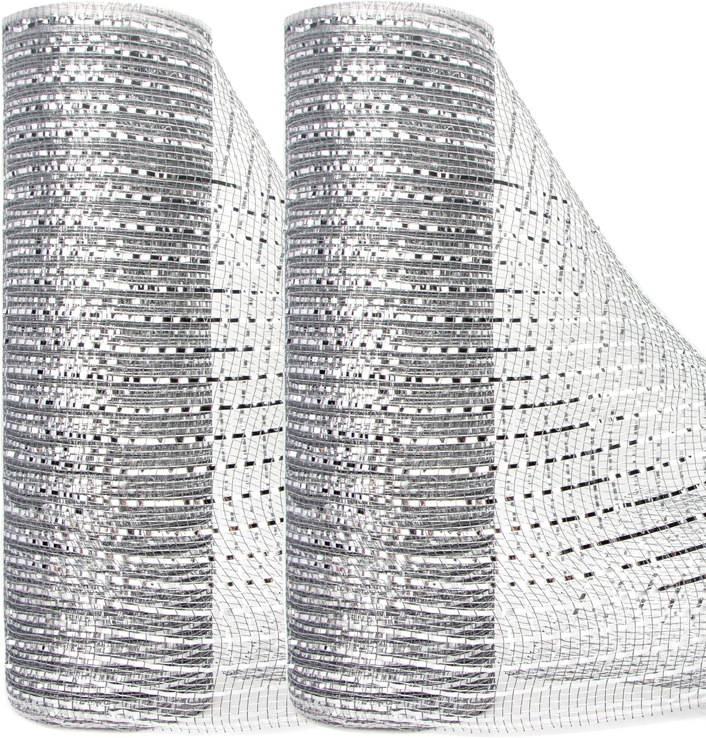 Ribbli 2 Rolls Silver Mesh Ribbon,10 inch x 30 feet(10Yard) Each Roll,Metallic Lt.Silver with Wide Silver Foil,Valentine's Day Ribbon for Wreath Swags and Decorating