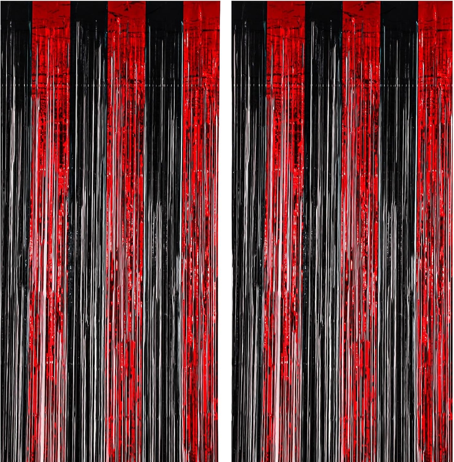 2 Pack 3.3x8.2 Feet Red and Black Foil Fringe Backdrop Curtains, Tinsel Streamers Birthday Party Decorations, Fringe Backdrop for Graduation, Movie Night, Horror Party