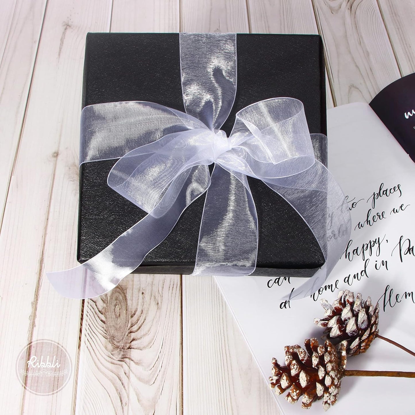 Ribbli White Sheer Organza Ribbon,1-1/2 Inches x Continuous 50 Yard Use for Gift Wrapping,Bouquet Wrapping,Wedding Decoration,All Crafting and Sewing