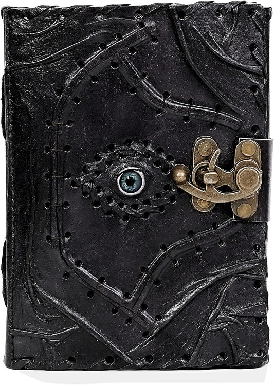 cuero Vintage Hocus Pocus Book of Spells Leather Journal Evil Eye Diary Girmoire Spell Book Prop Gifts (7" BLACK)
