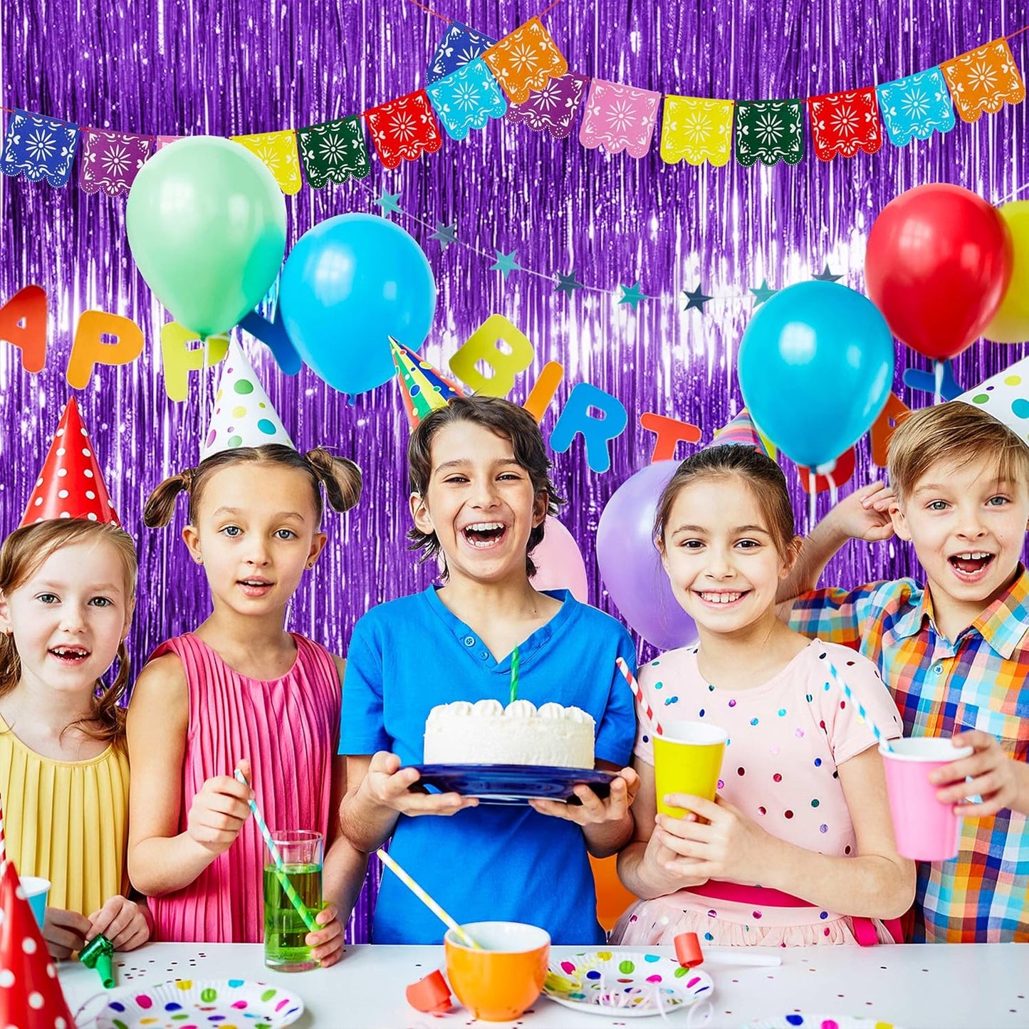 BTSD-home Purple Foil Fringe Curtain, Metallic Photo Booth Backdrop Tinsel Door Curtains for Wedding Birthday Bridal Shower Baby Shower Bachelorette Christmas Party Decorations(4 Pack, 8ft x 3ft)