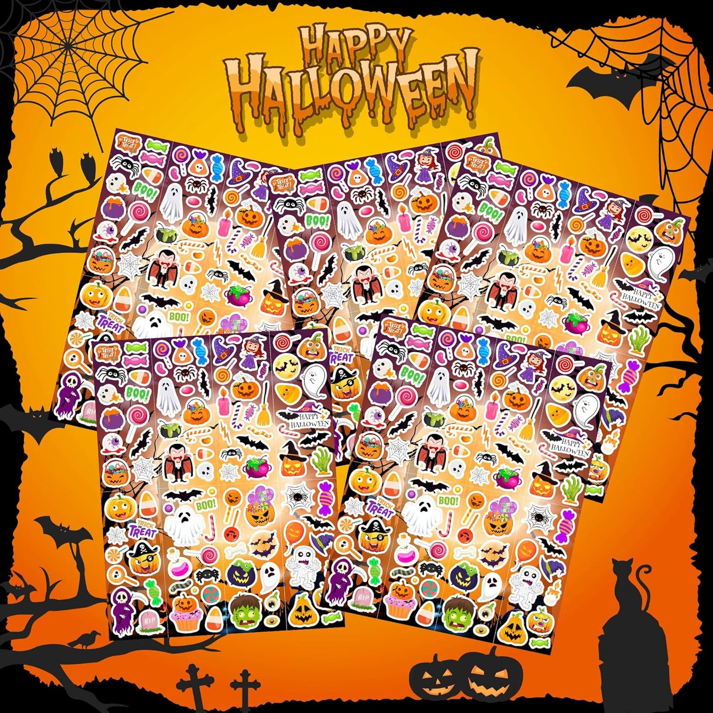 Halloween Stickers 980Pcs Assorted Halloween Stickers for Kids Halloween Party Favors, Classroom Crafts, Goodie Bags, Decorations, Trick or Treat Halloween Party Supplies