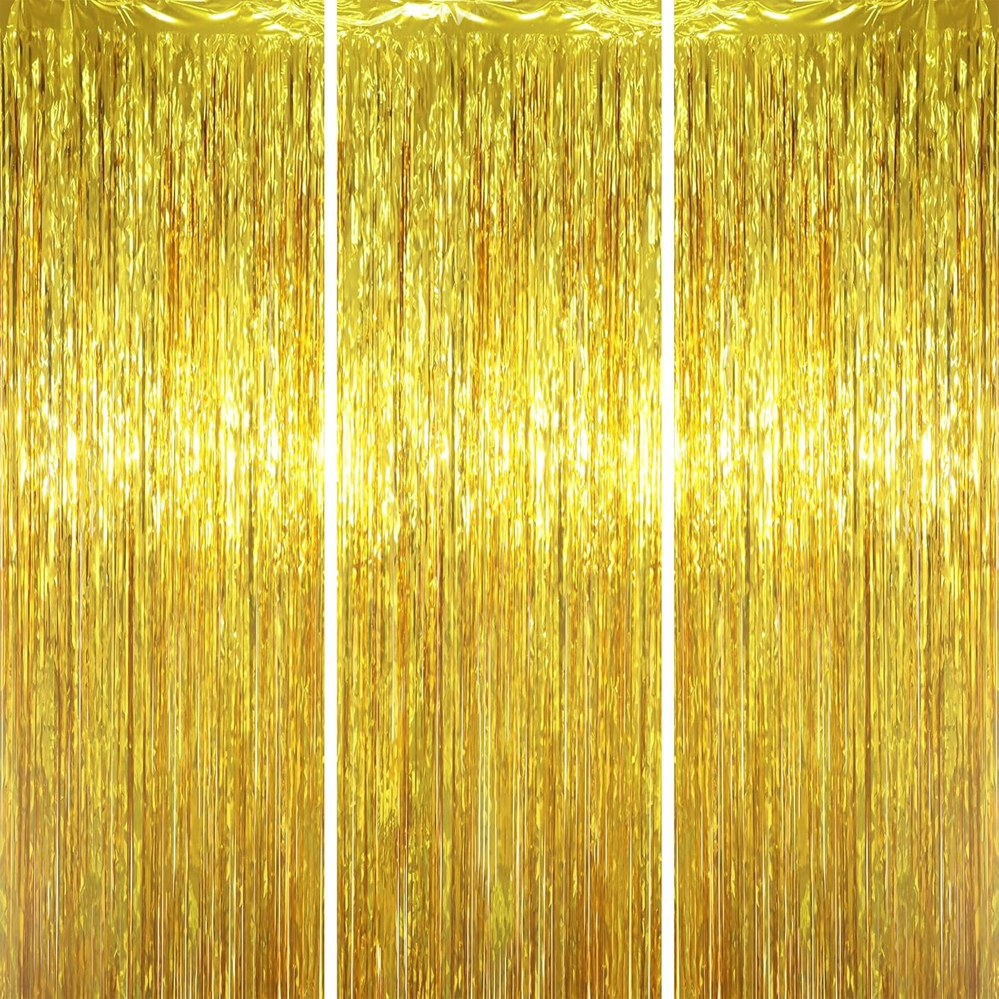 3 Pack 3.3 x 6.6 ft Gold Foil Fringe Backdrop Curtains, Tinsel Streamers Party Decorations, Fringe Backdrop for Birthday, Baby Shower, Gender Reveal, Graduation