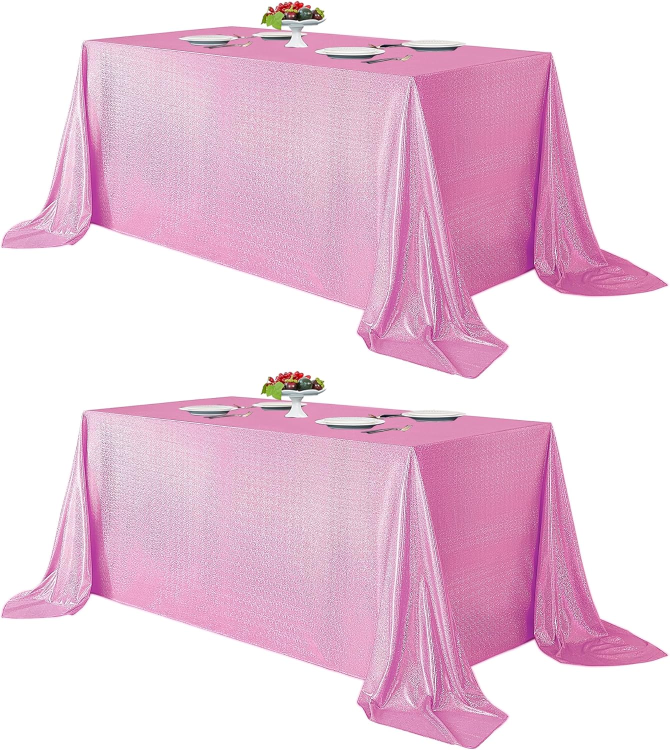 Fitable 2 Pack Pink Sequin Tablecloth for Parties 60x120 Inch - Sparkle Glitter Table Cloth Laser Rectangle Overlay for Wedding Baby Shower Ceremony Birthday Holiday Banquet