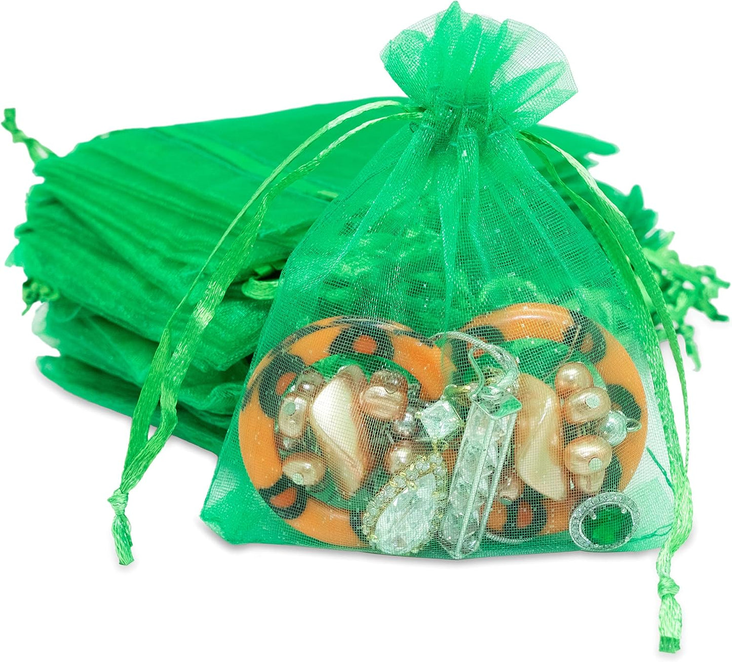 TheDisplayGuys 48-Pack 3x4 Light Green Sheer Organza Gift Bags with Drawstring, Jewelry Candy Treat Wedding Party Favors Mesh Pouch