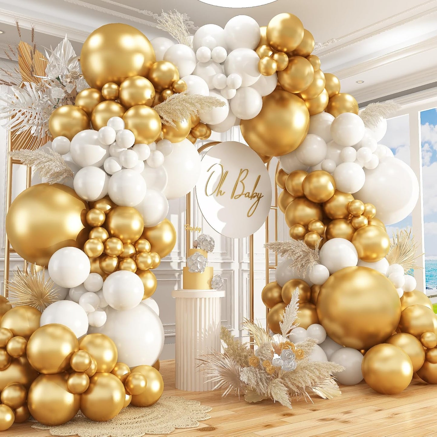 412Pcs White and Gold Balloon Arch Kit,18 12 10 5 Inch Gold balloons different sizes White Metallic Gold Latex Balloon Garland kit for Anniversary Birthday Engagements Party Decorations