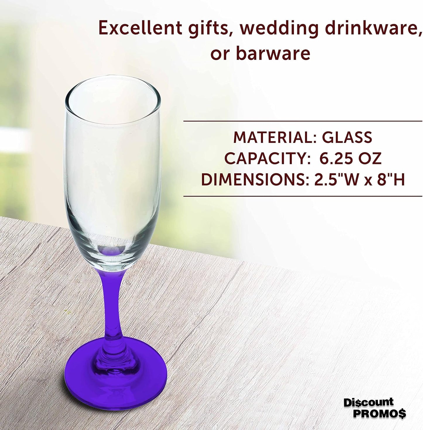 DISCOUNT PROMOS Premiere Champagne Flutes 6.25 oz. Set of 10, Bulk Pack - Elegant Drinkware for Weddings, Events, & Promotional Gifts - Purple