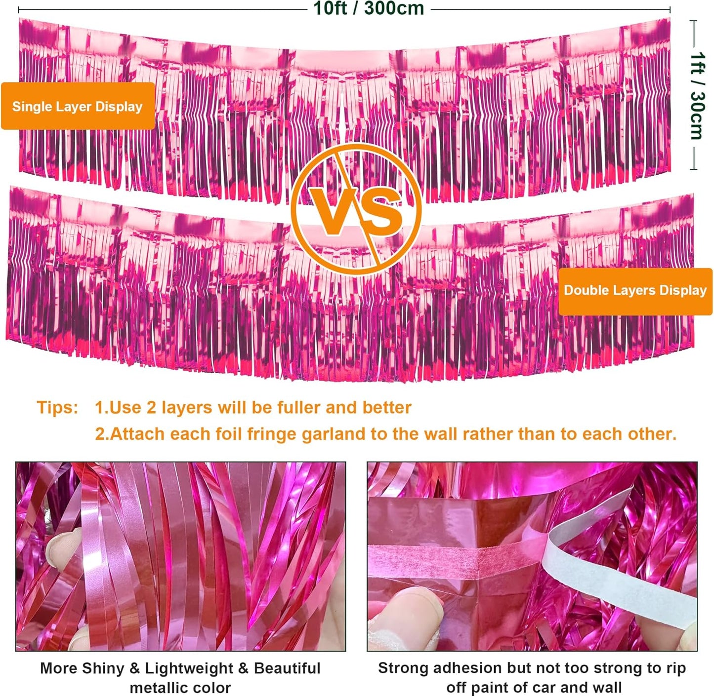 4 Pack Float Fringe Curtains, Metallic Foil Fringe Garland Shiny Tassel Foil Float Parade Float Decorations for Trailer Car Graduation Homecoming Valentine Outdoor Indoor Party (Pink)