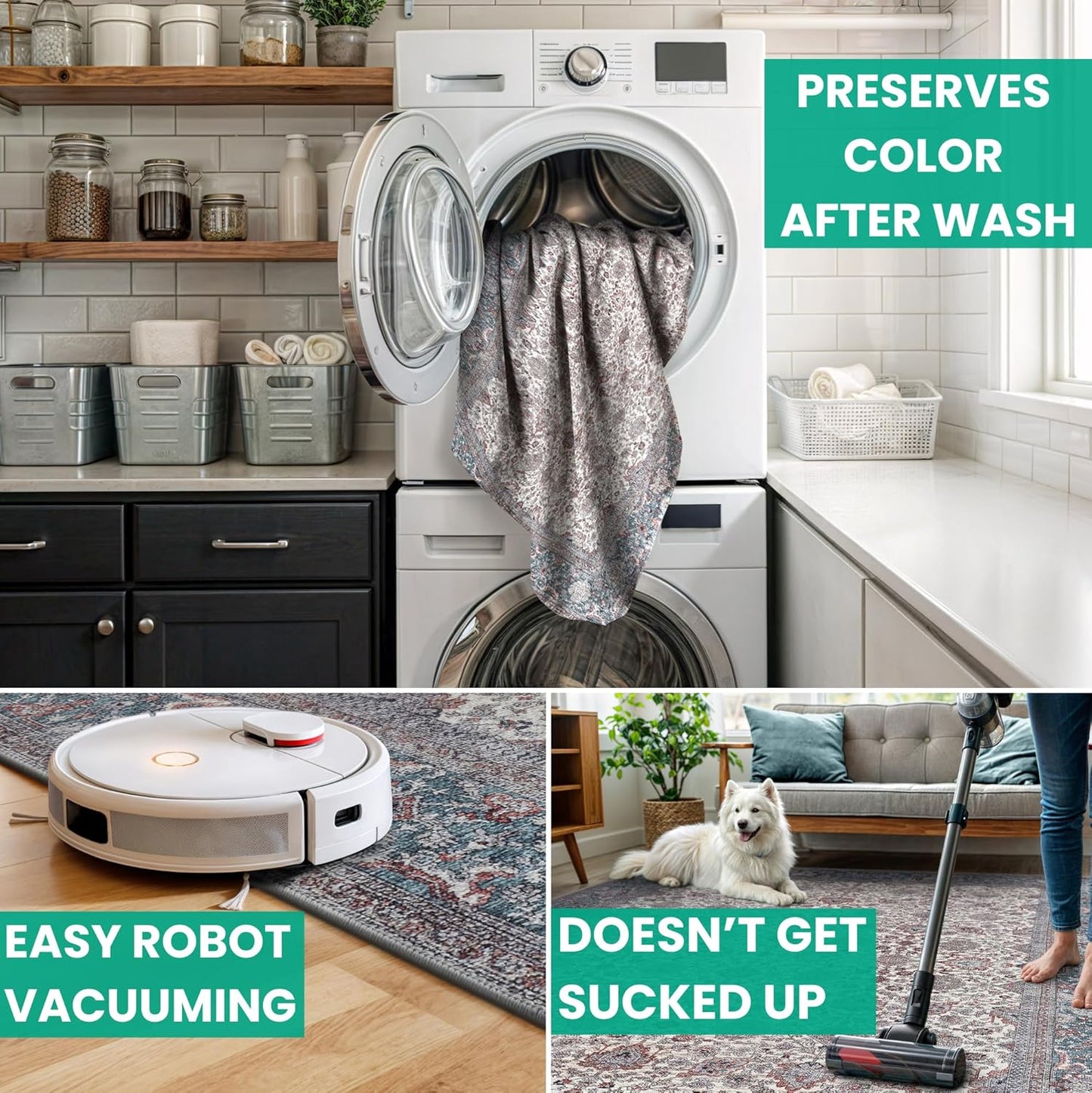 Bloom Rugs Washable Non-Slip 5' x 7' Rug - Teal/Blue/Beige Traditional Oriental Area Rug for Living Room, Bedroom, Dining Room, and Kitchen - Exact Size: 5' x 7'