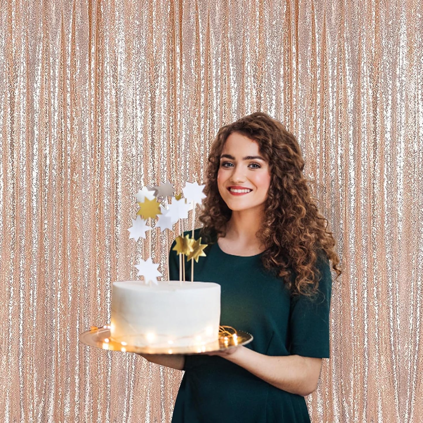 7ft x 7ft Champagne Sequin Backdrop Curtain Glitter Photo Booth Backdrop for Wedding Birthday Baby Shower Event Decorations