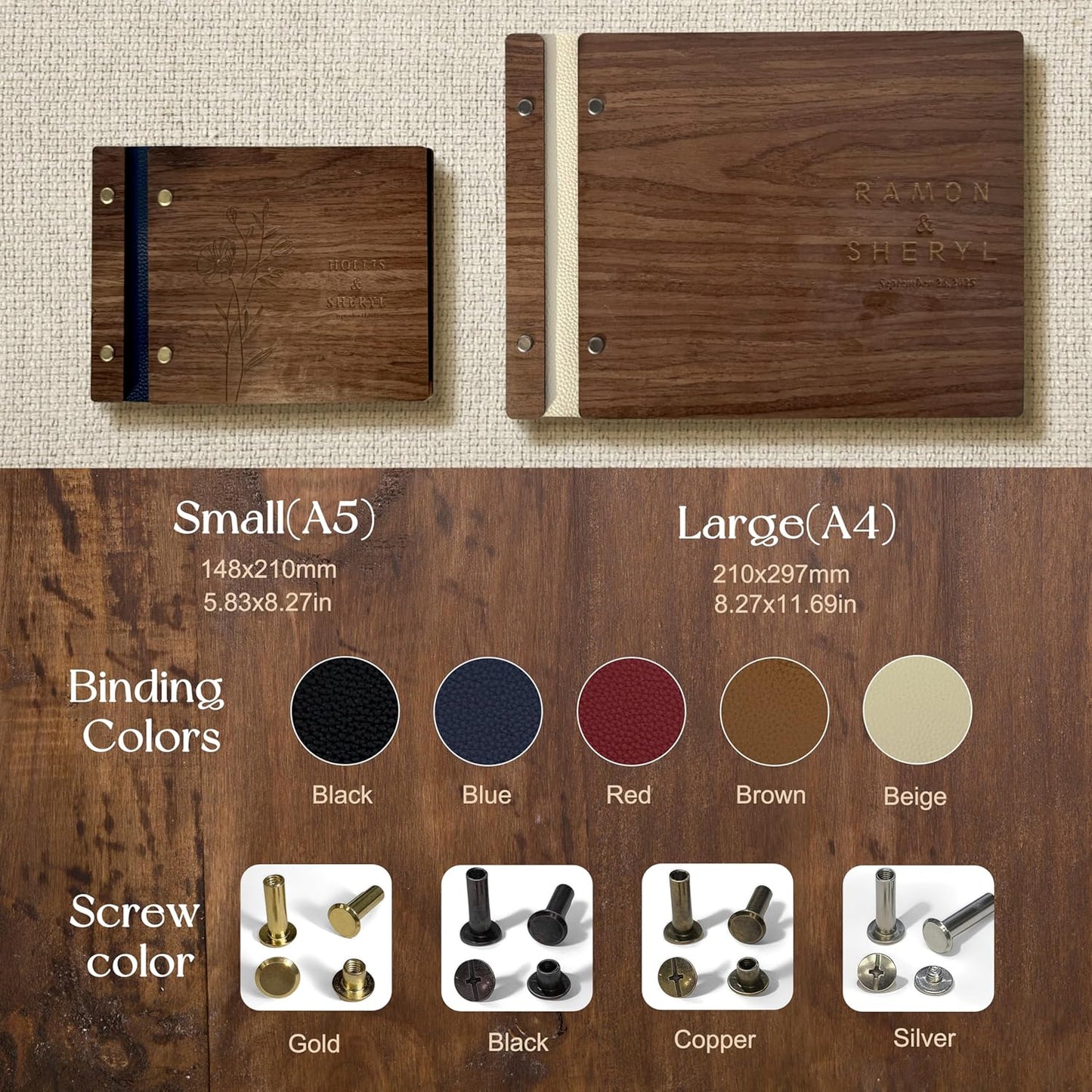 Customized Wooden Guest Book for Weddings, Funerals & Events - Personalized Keepsake Memory Book with Engraved Name & Design (A4-8.27×11.69inch)