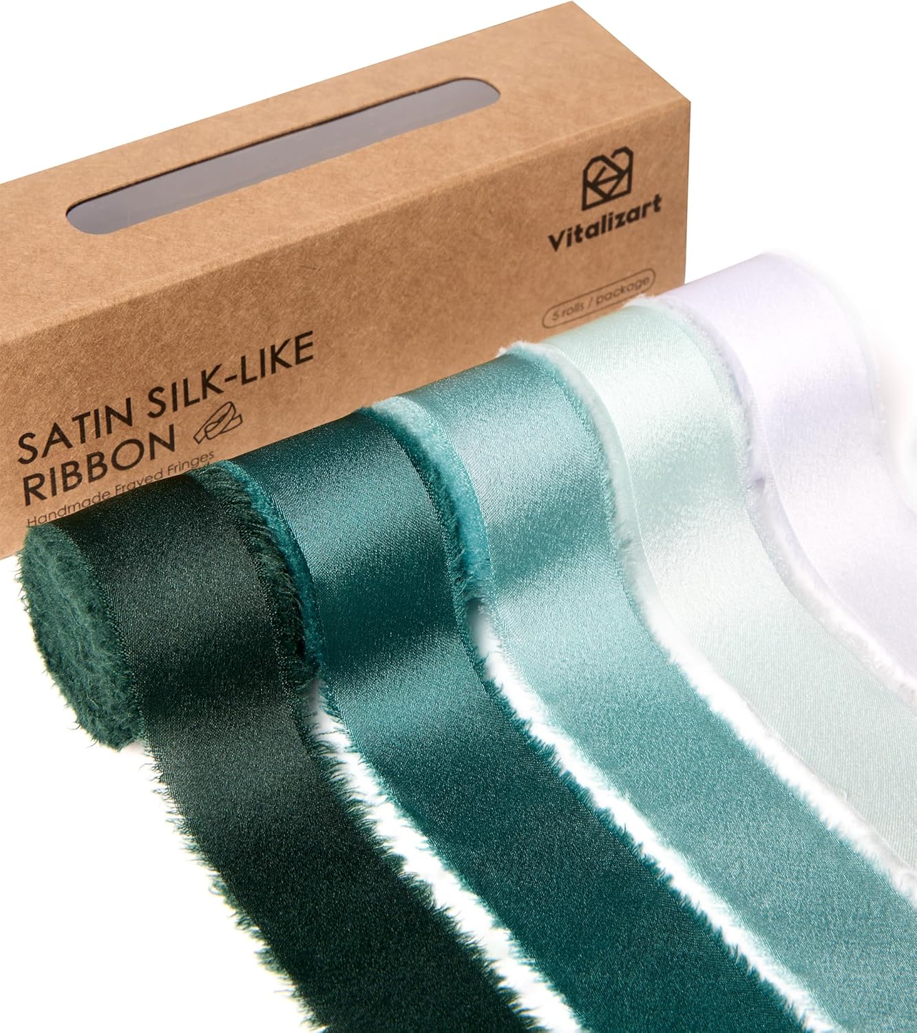 Vitalizart Silk Like Satin Ribbon 1 inch x 25 Yard Green & Sage Handmade Frayed Ribbons for Gift Wrapping Baby Shower Wedding Bridal Bouquets Holiday Decor