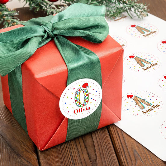 callie moment Personalized Christmas Stickers, Custom Name Waterproof Christmas Gift Tags for Gift Box Holiday Decorations, Stockings, Party Favors (Santa Hat Initial 2)