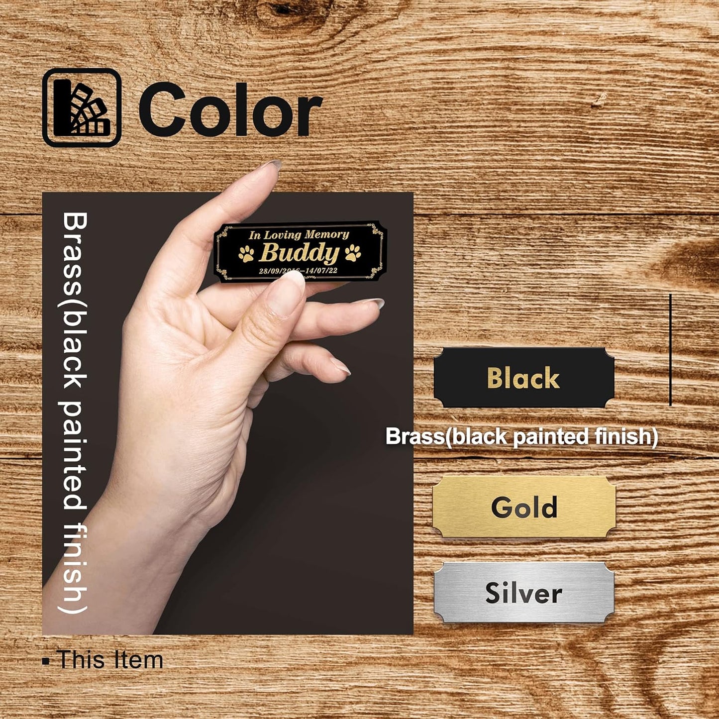 Caramel Sweet Life Personalized Name Plates, Black Engraved Plaque with Gold Text, Trophy Plates Engraved, Custom Name Plate with Adhesive Backing or Screws, 3" W x 1" H