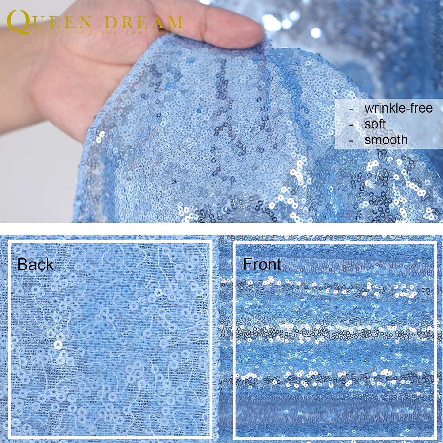 Baby Blue Curtains Backrop for Wedding Parties: 10ftx10ft Sequin Photo Backdrop Drapes for Baby Shower Photography Background