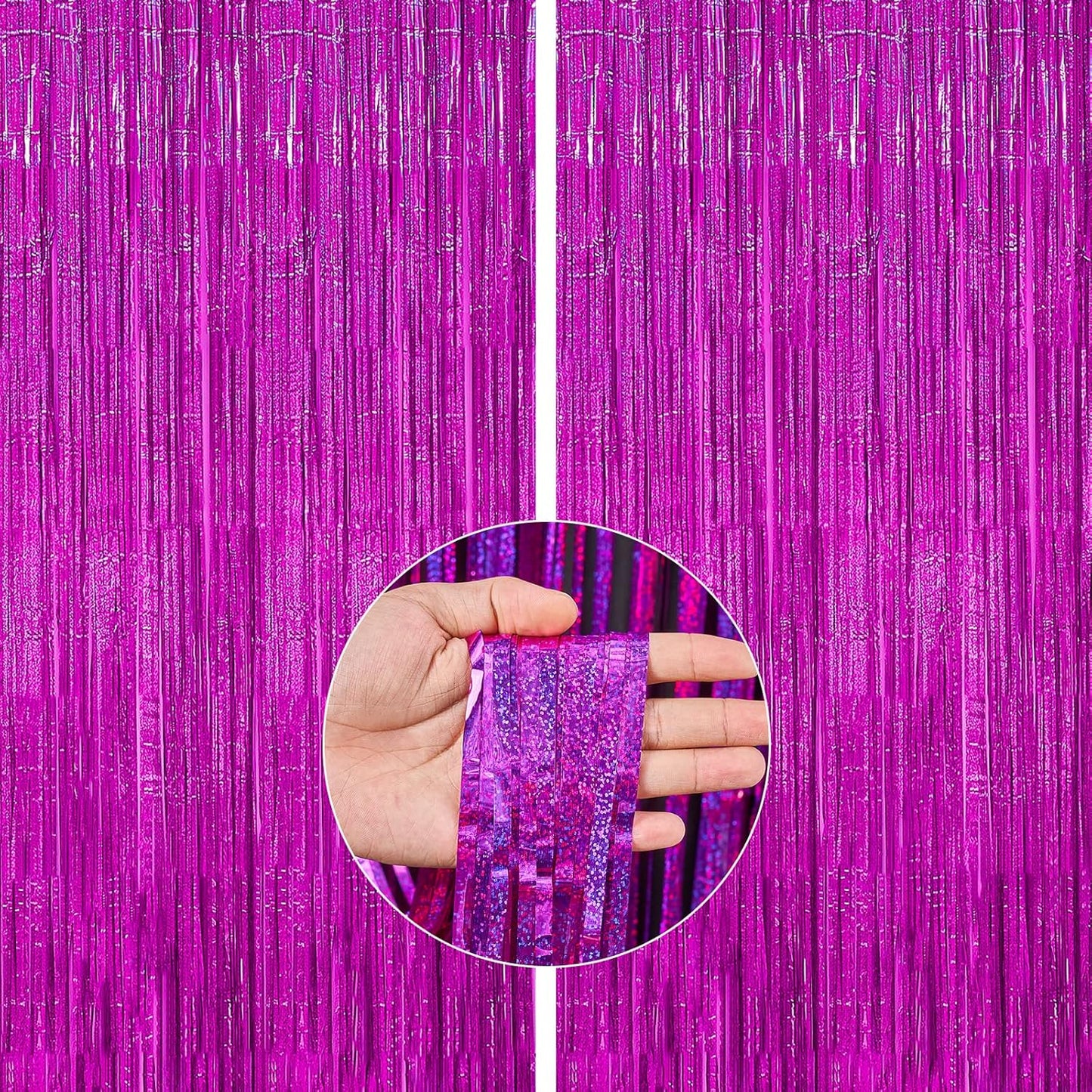 PartyWoo Foil Fringe Curtain Hot Pink, 2 pcs Hot Pink Streamers, Fringe Backdrop, Tinsel Backdrop, Tinsel Curtain, Metallic Door Shimmer, Birthday Party Streamers