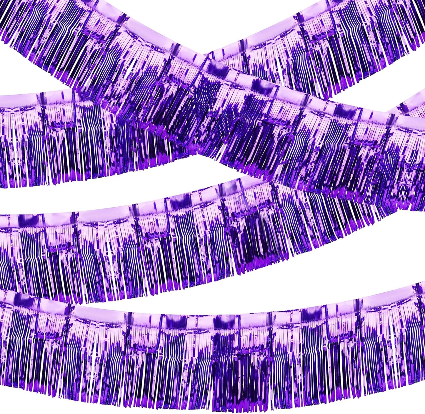 4 Pack Iridescent Fringe Float Curtain, Metallic Foil Fringe Garland Wall Hanging Drapes Tassel Foil Float for Parade Float Trailer, Birthday Holiday Outdoor/Indoor Party Decoration (Purple)