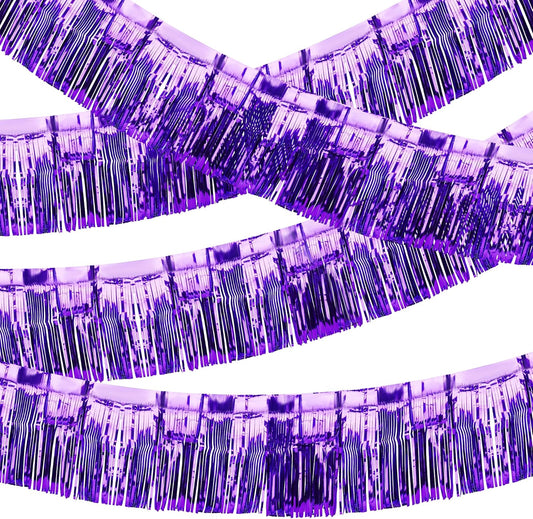 4 Pack Iridescent Fringe Float Curtain, Metallic Foil Fringe Garland Wall Hanging Drapes Tassel Foil Float for Parade Float Trailer, Birthday Holiday Outdoor/Indoor Party Decoration (Purple)