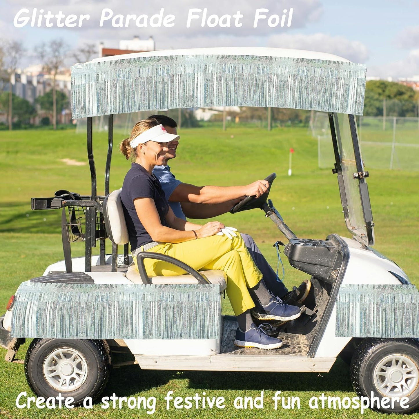 4 Pack Each 10 Feet Glitter Silver Parade Float Decorations for Trailer Car, Glitter Foil Fringe Metallic Tinsel Streamers Banner Garland for Graduation Weeding Homecoming Birthday(Glitter-Silver)