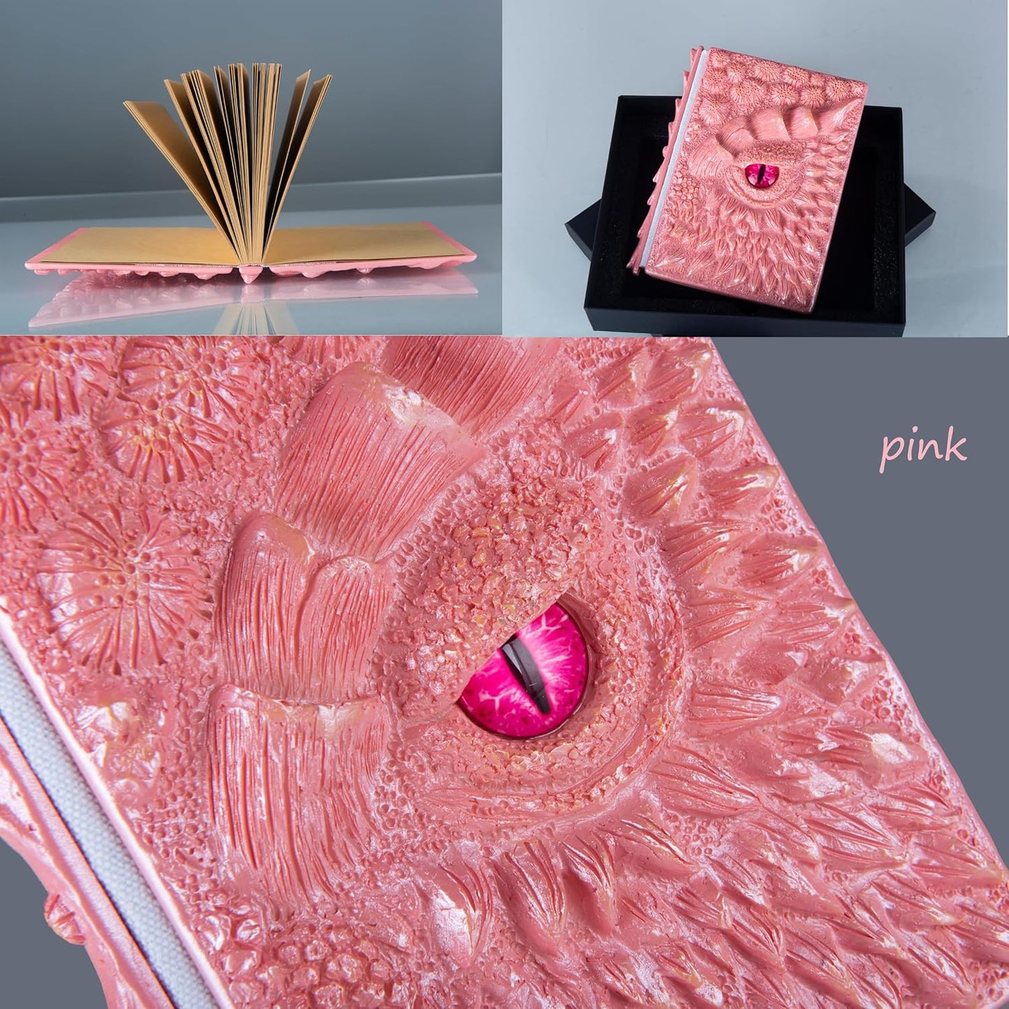 3D Dragon Eye Embossed Journal,Resin Engraving Notebook,Dnd notebook for Dragon Lovers ，Blank Paper,Hardcover Travel Notepad for Writing,Sketchbook,Collection,Gift,Decoration A4 and A5 Size (A5-Pink)
