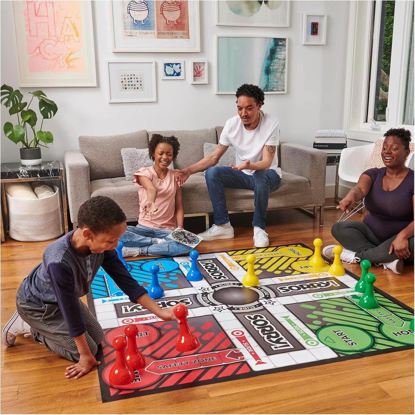 Giant SORRY! Classic Family Board Game Indoor Outdoor Retro Party Activity Summer Toy with Oversized Gameboard, for Adults and Kids Ages 6 and up