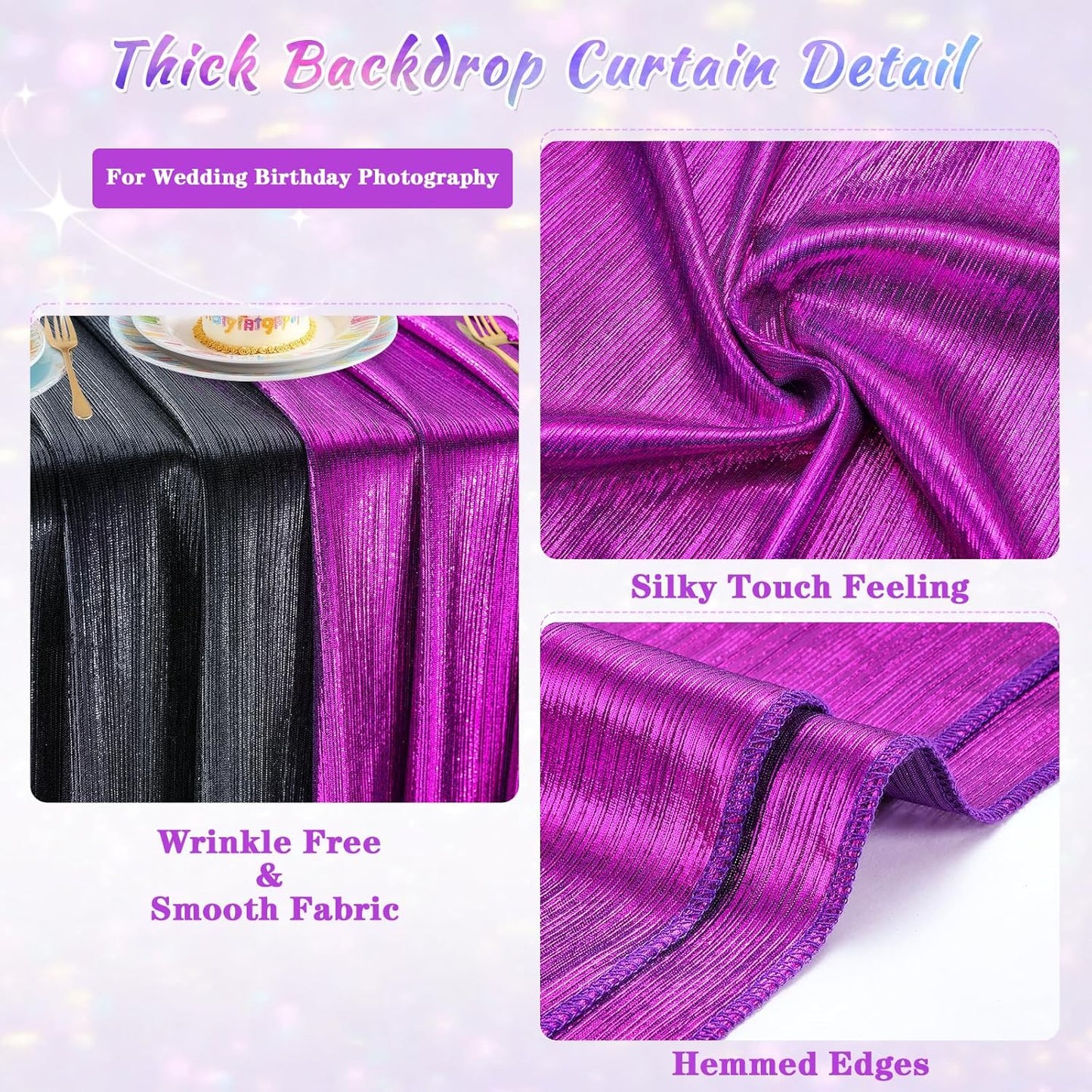 Glitter Sequin Backdrop Curtains for Halloween - 19.2x8FT Wrinkle-Free Glitter Drapes Purple Photo Backdrop Drapes for Wedding Birthday Photography Background 4 Panels 4.8x8FT