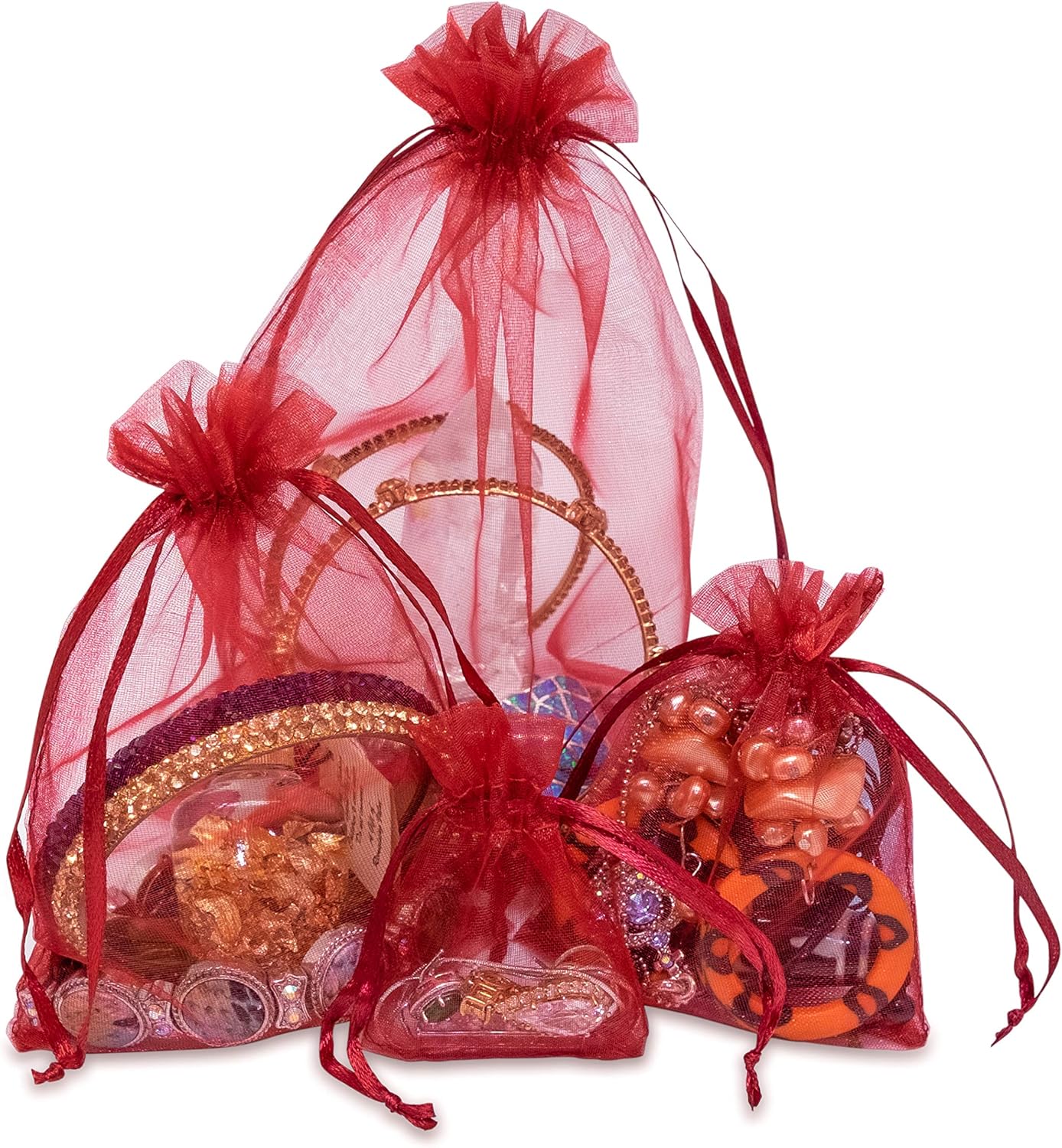 TheDisplayGuys 48-Pack 3x4 Maroon Sheer Organza Gift Bags with Drawstring, Jewelry Candy Treat Wedding Party Favors Mesh Pouch