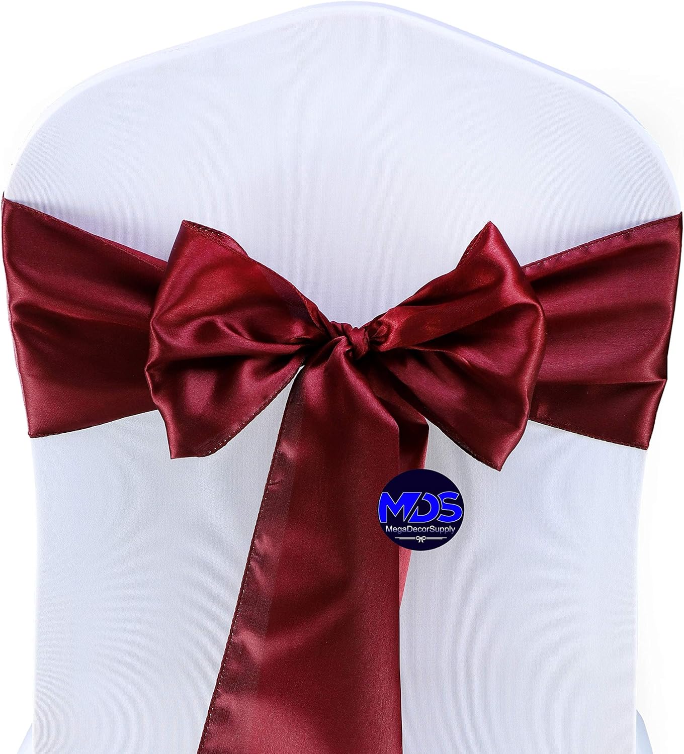 MDS Pack of 25 PCS Satin Chair Sashes Charmeuse Sateen Dining Chair Bows Ribbon Ties Back Sash for Wedding Party Birthday Home Hotel Restaurant Banquet Decoration (7 x 108 Inch, Maroon)