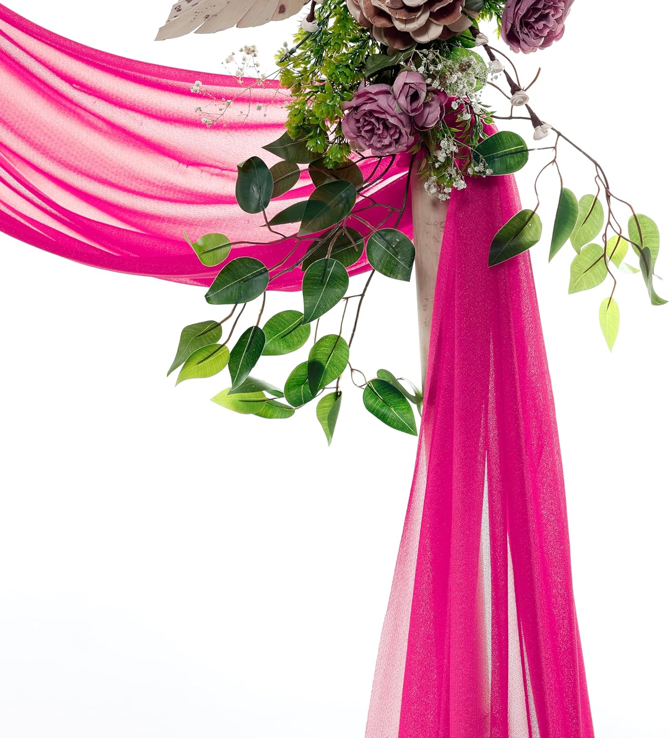 VDS Pack of 2 Panel (30 Inch X 20 Feet) Wedding Arch Draping Fabric Sheer Chiffon Fabric Drapery for Wedding Ceremony Reception Swag Backdrop Canopy Chuppah ARBO Altars Decoration (Hot Pink)