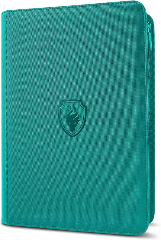 9 Pocket Trading Card Binder -Zipper PU Cover Card Album, Sturdy 360 Loading Holder for MTG, TCG & Sports Cards - Turquoise