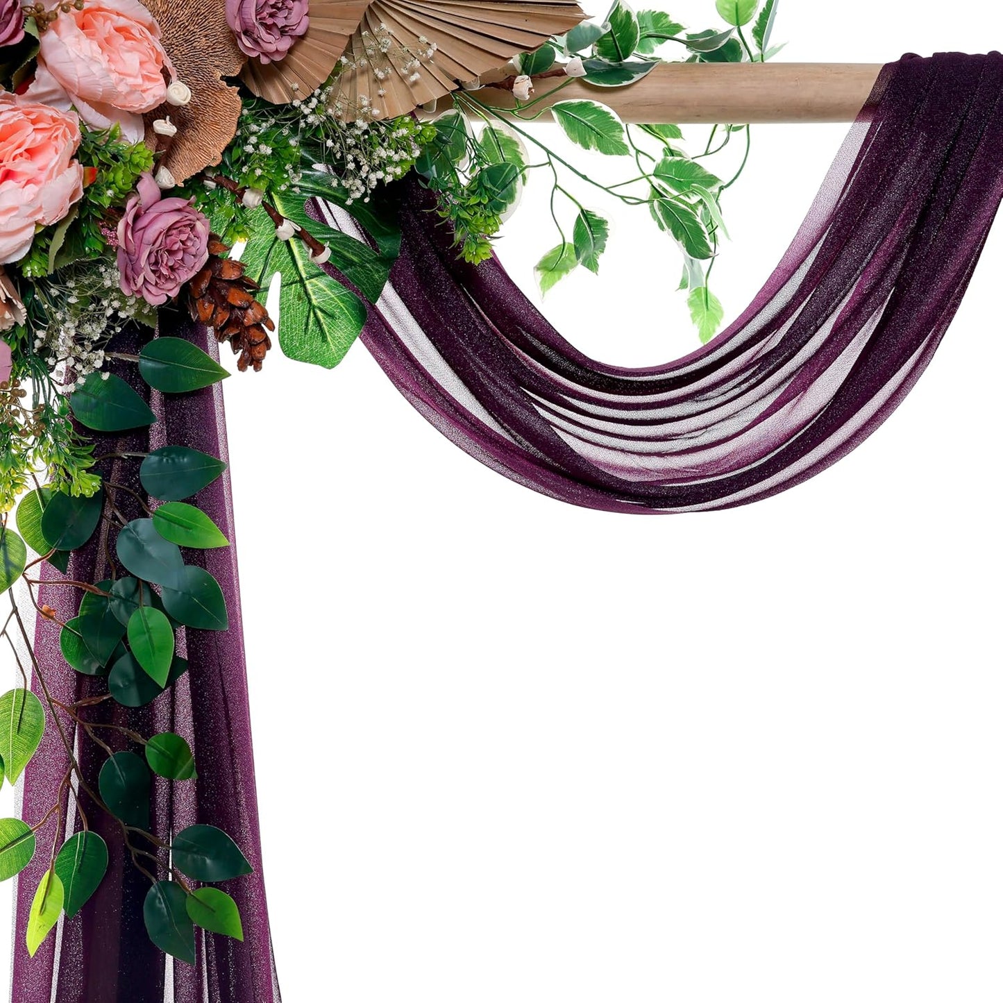 VDS Pack of 2 Panel (30 Inch X 40 Feet) Wedding Arch Draping Fabric Sheer Chiffon Fabric Drapery for Wedding Ceremony Reception Swag Backdrop Canopy Chuppah ARBO Altars Decoration (Eggplant)