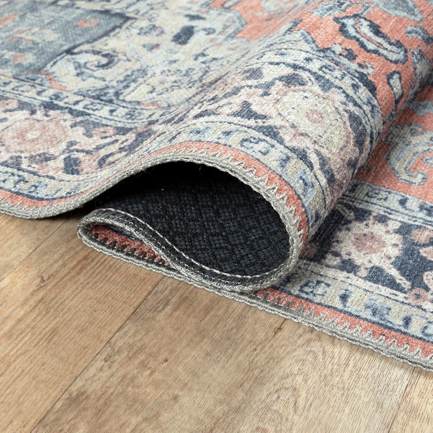 Bloom Rugs Washable Non-Slip 7 ft Runner - Coral/Blue Traditional Medallion Runner for Entryway, Hallway, Bathroom, and Kitchen - Exact Size: 2.5' x 7'