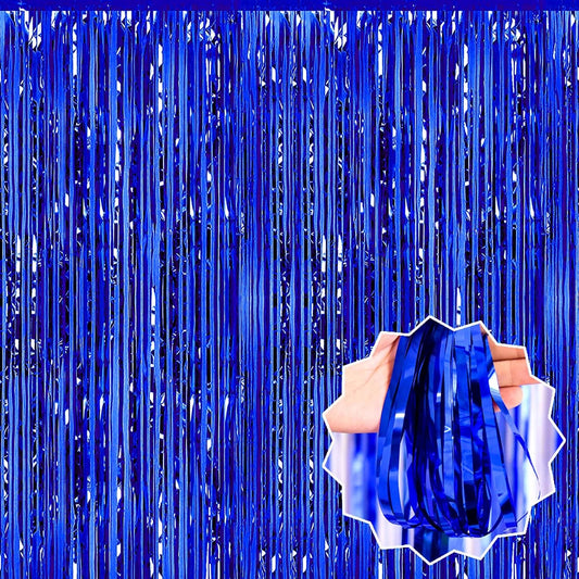 6 Pack 3.28x9.8 Ft Blue Foil Fringe Backdrop Curtains, Metallic Tinsel Streamers Curtains Backdrop for Photo Booth, Hallowmas, Christmas, Graduation, Disco, Celebration Party Decoration