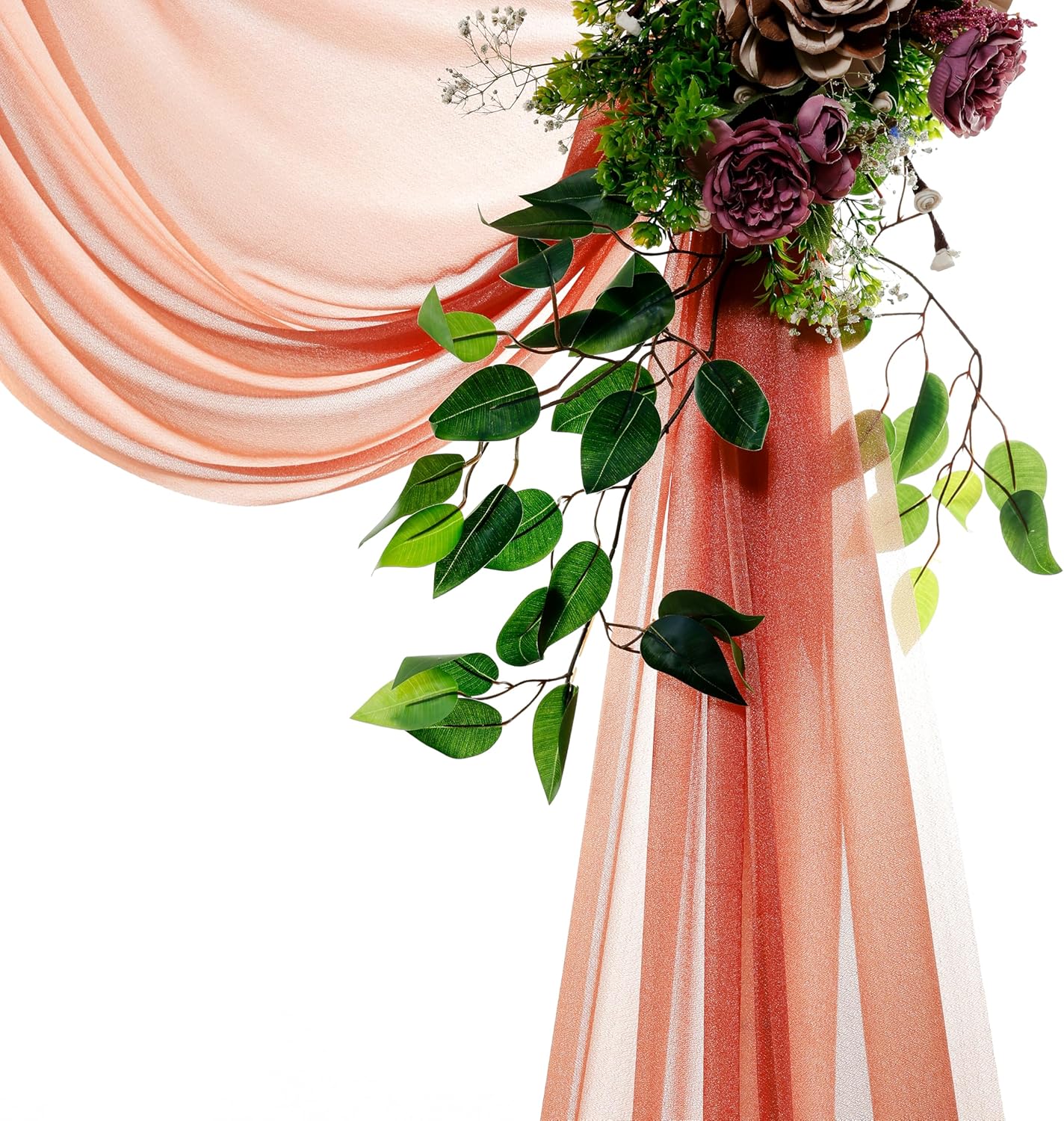 VDS Pack of 1 Panel (30 Inch X 100 Feet) Wedding Arch Draping Fabric Sheer Chiffon Fabric Drapery for Wedding Ceremony Reception Swag Backdrop Canopy Chuppah ARBO Altars Decoration (Terracotta)