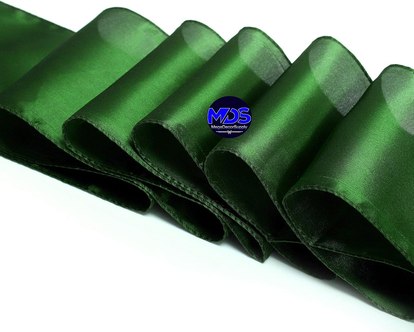 MDS Pack of 300 PCS Satin Chair Sashes Charmeuse Sateen Dining Chair Bows Ribbon Ties Back Sash for Wedding Party Birthday Home Hotel Restaurant Banquet Decoration (7 x 108 Inch, Green)