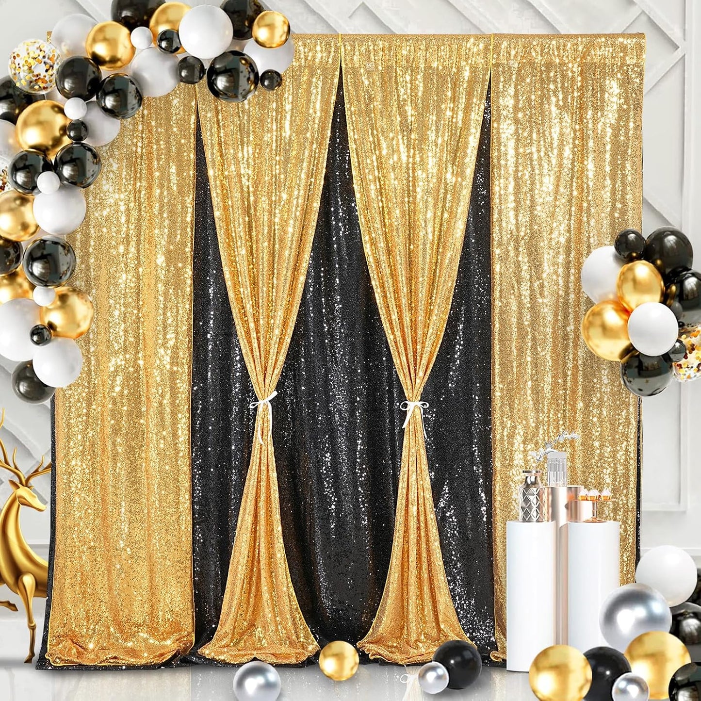 8ft x 8ft Gold Sequin Backdrop Curtain Glitter Photo Booth Backdrop for Wedding Birthday Baby Shower Event Decor
