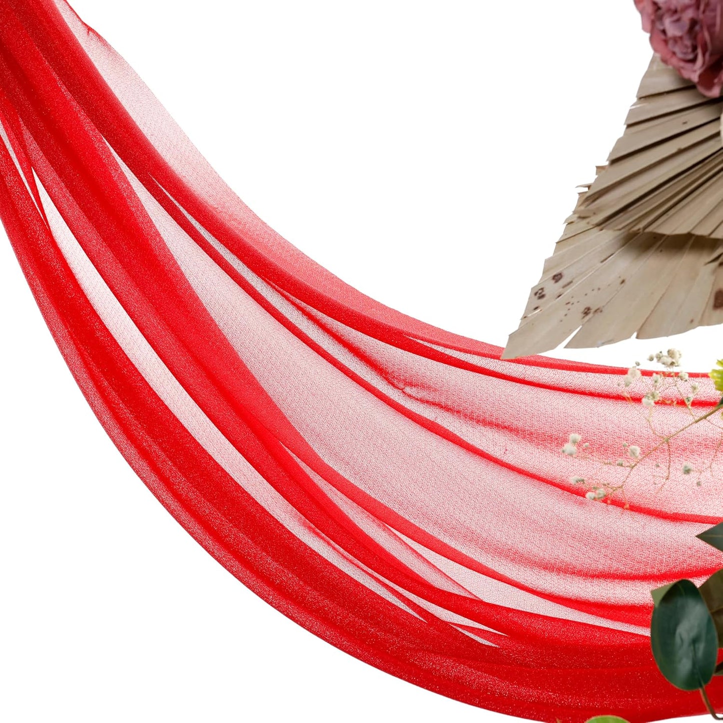 VDS Pack of 1 Panel (30 Inch X 40 Feet) Wedding Arch Draping Fabric Sheer Chiffon Fabric Drapery for Wedding Ceremony Reception Swag Backdrop Canopy Chuppah ARBO Altars Decoration (Red)