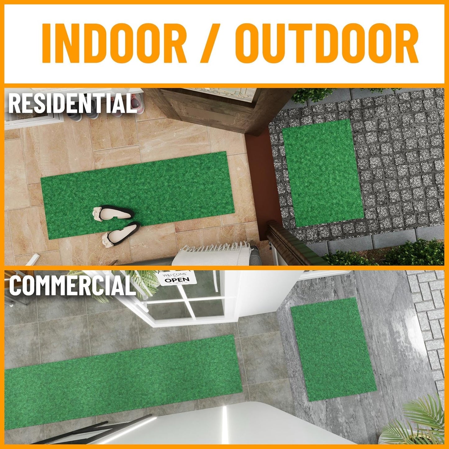 Ottomanson 2'7" x 10' Hallway Runner with Scraper Pile - Extra Durable Non-Slip Rug Mat for Indoor & Outdoor Use - Ideal for Kitchen, Entryway & Garage - High-Traffic Carpet, Green