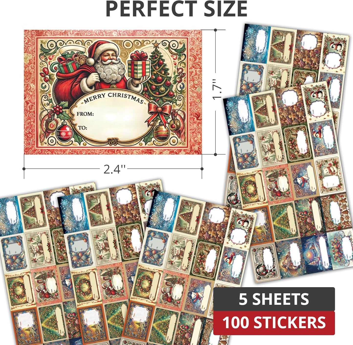 X-Protector Christmas Gift Tags 100 PCS - 2.4x1.7 in Christmas Wrapping Paper Name Tags - 5 Sheets of Self-Adhesive Xmas Present Labels Stickers - Peel and Stick Gift Wrap Tags!