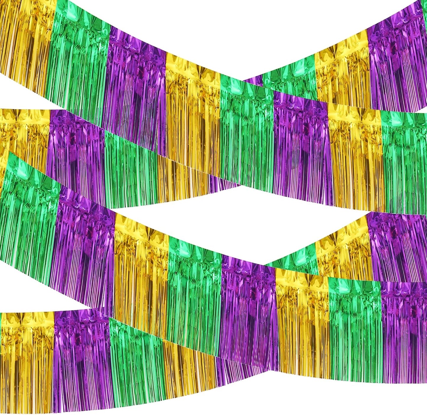 4 Pack 10 Feet Green Gold Purple Foil Fringe Garland Metallic Tinsel Streamers Banner Fringe Backdrop Banner for Parade Floats Mardi Gras Birthday Party Homecoming Decoration (Green Gold Purple)…