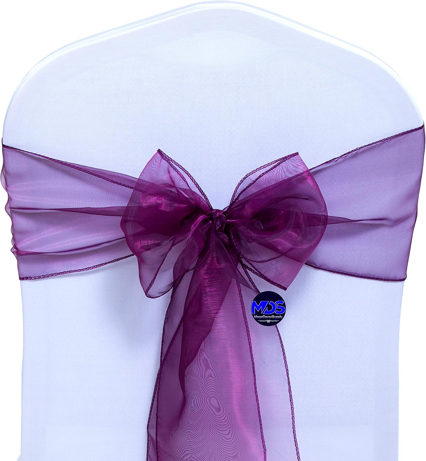 MDS Pack of 150 PCS Organza Chair Sashes Wider Dining Chair Bows Ribbon Tie Back for Wedding Party Birthday Bridal Shower Reception Event Banquet Home Chair Cover Decoration - Eggplant