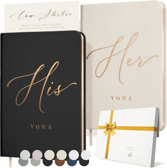 ARTESORI Vow Books His and Hers - Linen Wedding Vow Books Perfect as Bride & Groom Gifts, Wedding Registry Ideas - His & Hers Gifts Wedding Vow Book - Wedding Essentials & Accessories [Ivory & Black]
