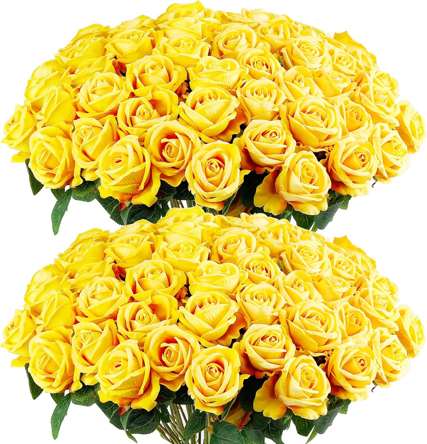 Auihiay 60PCS Yellow Roses Bulk, Yellow Velvet Silk Fake Roses, Realistic Flowers for Wedding Centerpieces, Bridal Bouquets, Home Decor, Baby Shower, Valentine's Day Party Decorations