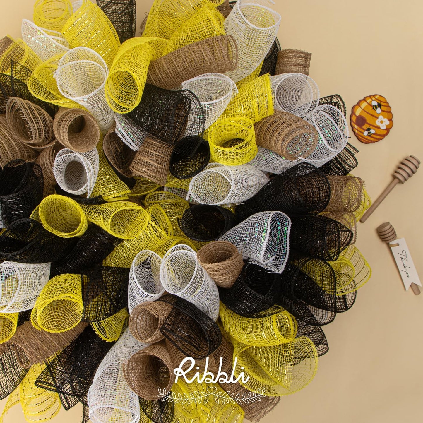 Ribbli 2 Rolls Burlap Mesh Ribbon,10 inch x 30 feet(10Yard) Each Roll,Natural with Jute,Use for Wreath Swags and Decorating