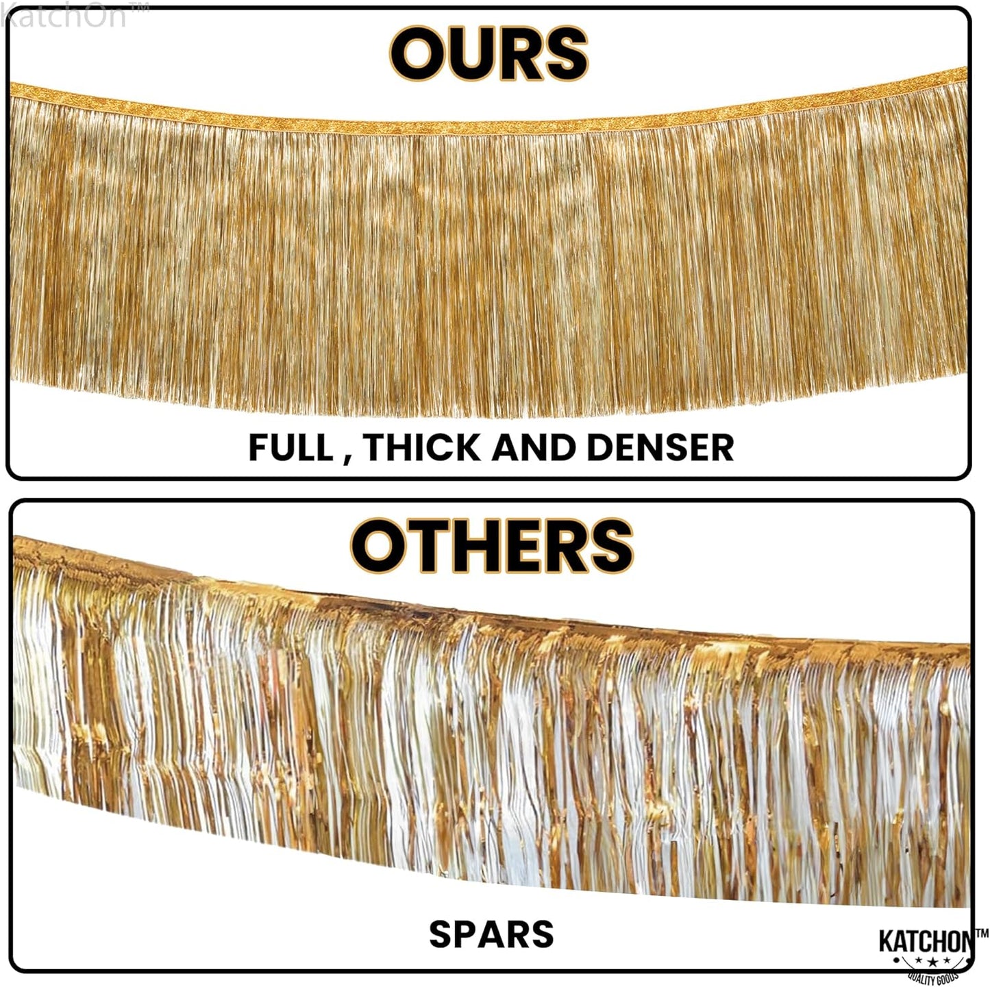 KatchOn, Large Champagne Gold Fringe Garland - 6.5 Feet, Pack of 2 | Foil Fringe Banner for 50th Birthday Decorations | Gold Streamers for Casino, Bachelorette, Retirement, Anniversary Decorations