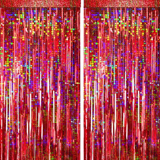 4 Packs Red Foil Fringe Curtain, Red Glitter Metallic Tinsel Backdrop for Birthday, Wedding, Baby Shower, Halloween, Christmas, Carnival, Casino Party Decorations Supplies