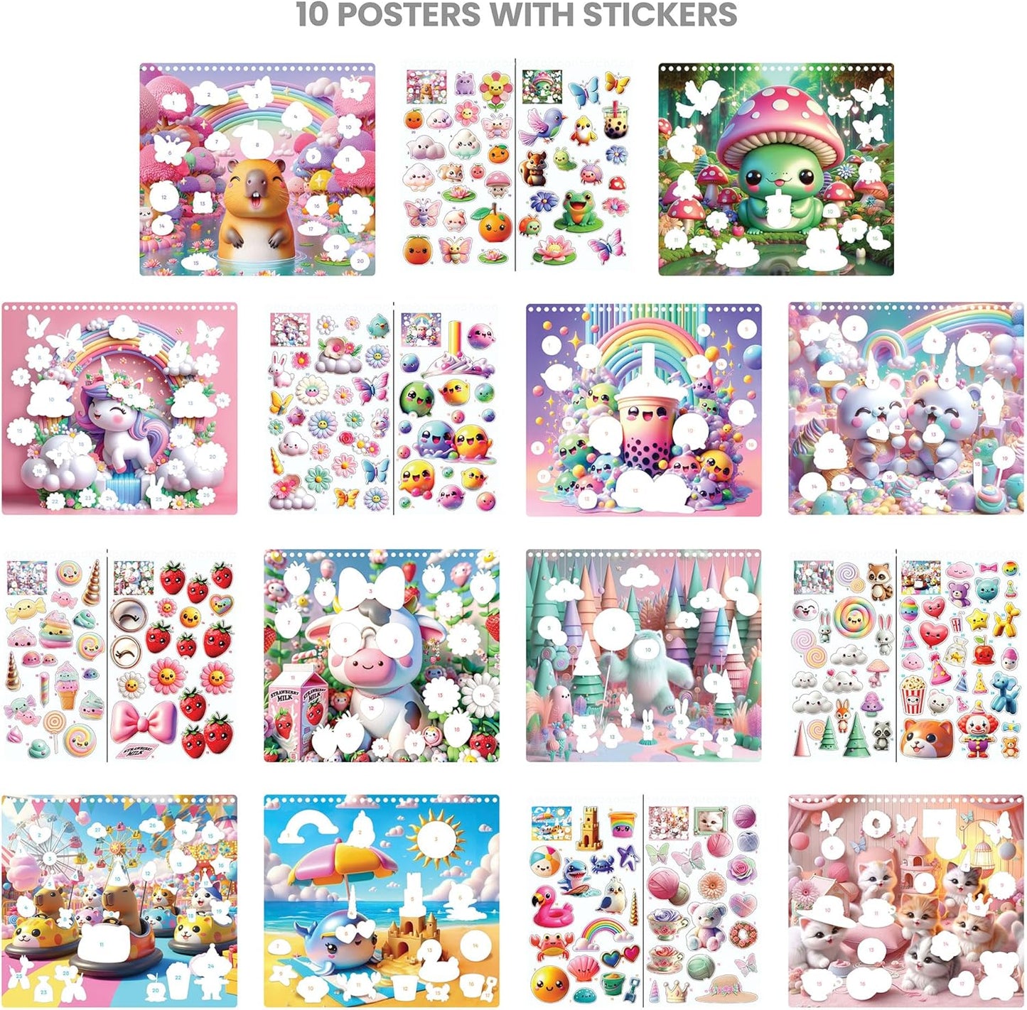 Fashion Angels Capybara & Co. Collage Activity Set, Includes 8 Sticker Sheets, 10 Sticker-by-Number Posters & 15 Drawing Pages, for Ages 6+