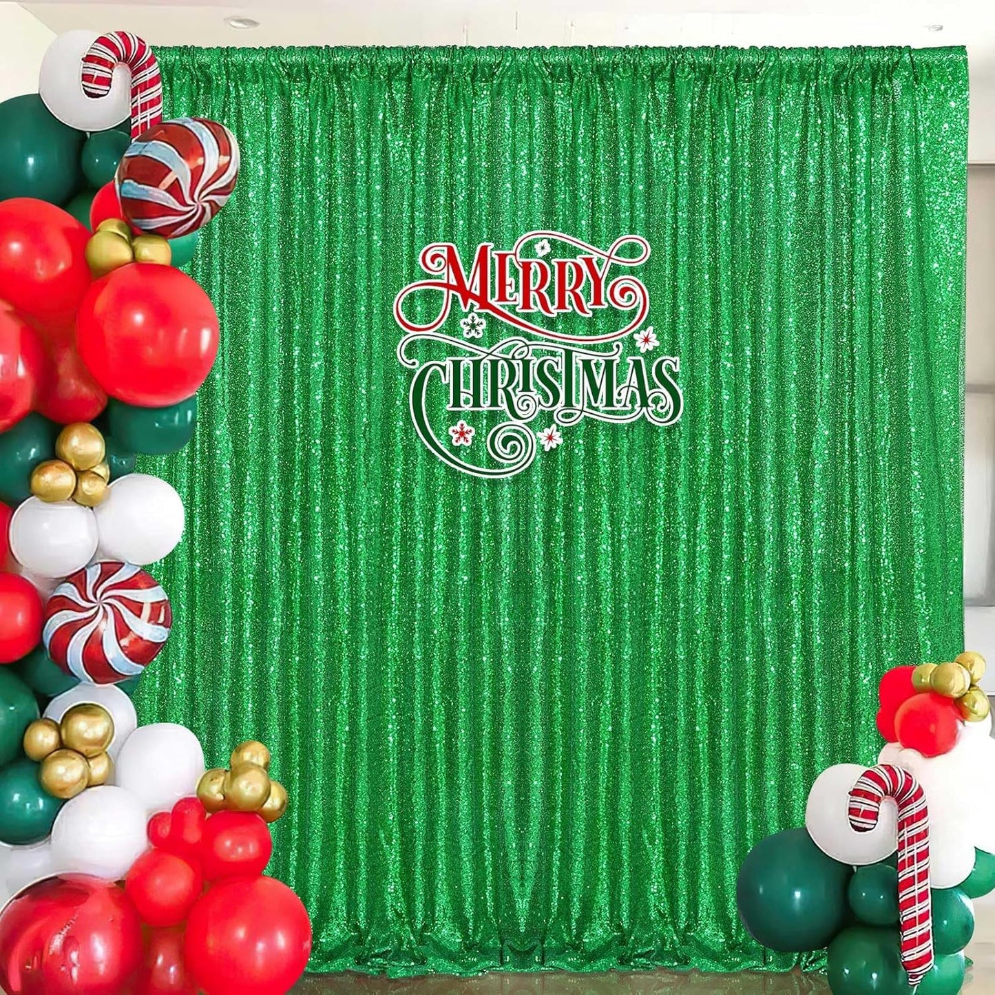 7ft x 7ft Green Sequin Backdrop Curtain Party Backdrop Curtain for Sparkly Birthday Bridal Wedding Curtain