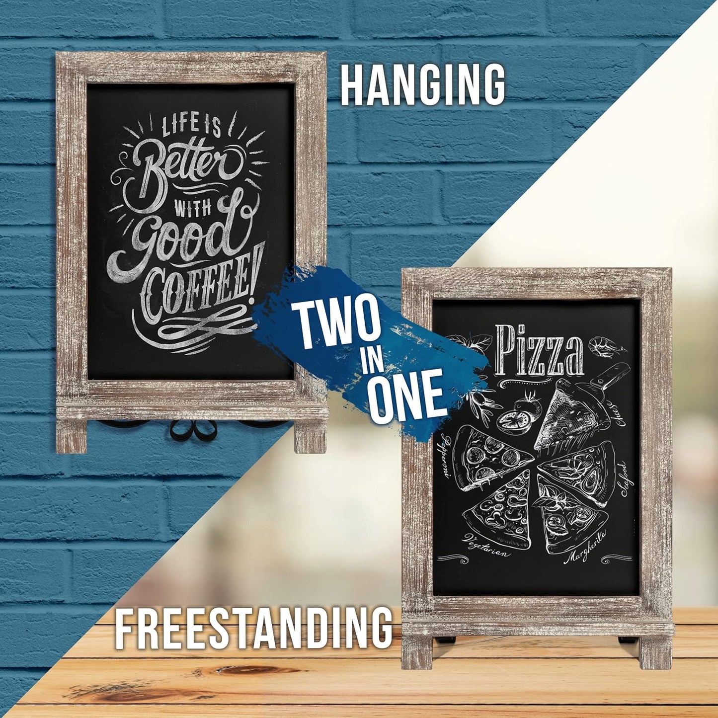 HBCY Creations Rustic Wooden Tabletop Chalkboard with Legs/Vintage Wedding Table Sign/Small Kitchen Countertop Memo Board/Antique Wooden Frame (9.5” x 14” Inches) (5- Weathered Brown)